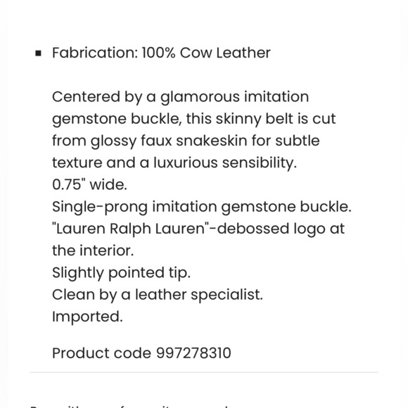 ⭐️NWOT Lauren Ralph Lauren Faux Snakeskin Black Belt with Gemstone Buckle⭐️ - Picture 8 of 8